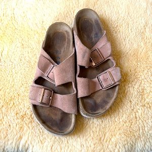 Pink suede Birkenstock Arizona Sandals Size 39